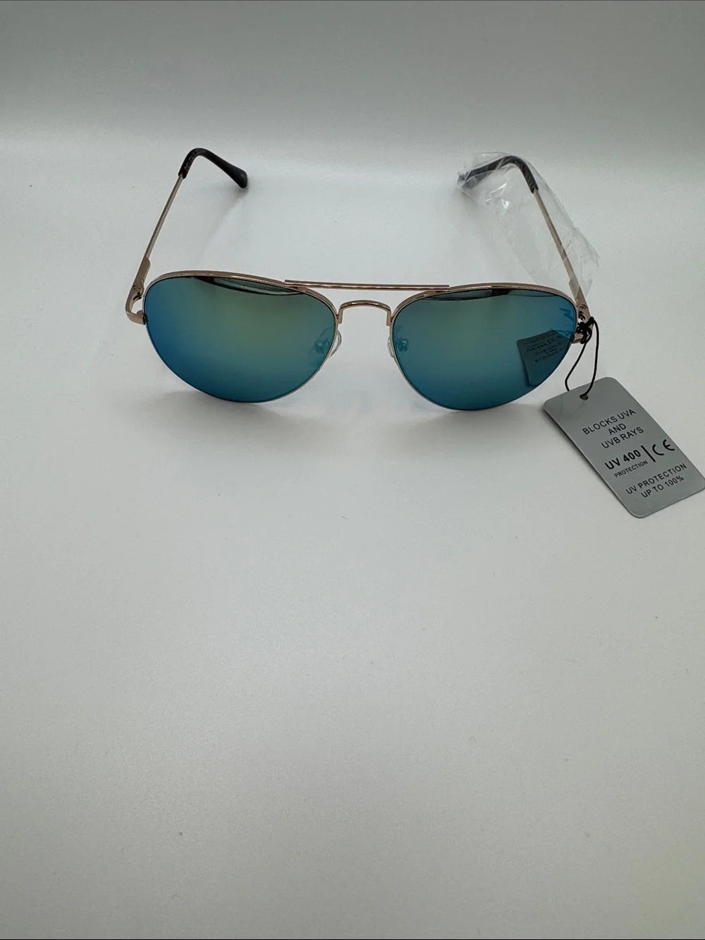 Aviator Sunglasses with Blue-Green Mirrored Lenses